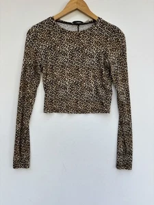Alice Olivia Crop Top XS Leopard Shirt Beige Black Brown Crewneck Tee - Picture 1 of 4