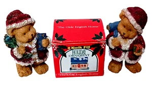 Two 3" Christmas Bear Figurines and an Olde English Home Ornament Lot - Picture 1 of 3