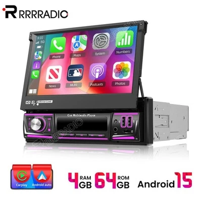 4+64G 1DIN 7 Zoll Flip Out Autoradio Android 15.0 Carplay GPS WIFI FM BT RDS DSP - Bild 1 von 4