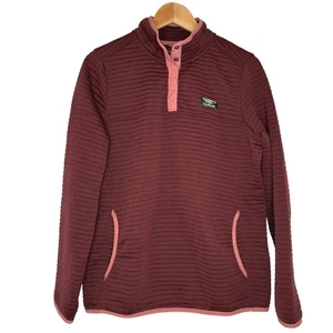 L.L. Bean Burgundy Textured Quilted Snap Neck Airlight Knit Pullover Size M - Picture 1 of 8