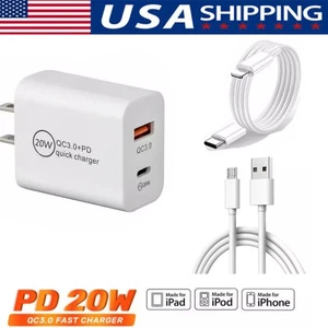 20W PD + QC 3.0 USB Fast Charge USB-C Wall Charger for iPhone 5 6 7 8 X 12 13 14 - Picture 1 of 18