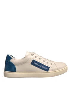 Dolce & Gabbana Blanco Ante Cuero Bajo Top Zapatillas Mujer Zapatos Auténticos - Imagen 1 de 6