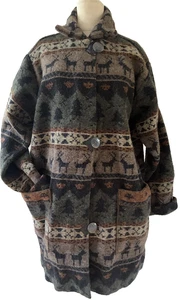 P L Greene VINTAGE 1980s Wool Coat Aspen Aztec Green Brown Southwest USA - Bild 1 von 11