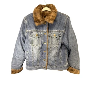 Vintage KC Collections Jacket Womens Medium Denim Faux Fur Lined Trucker 90s - Picture 1 of 15