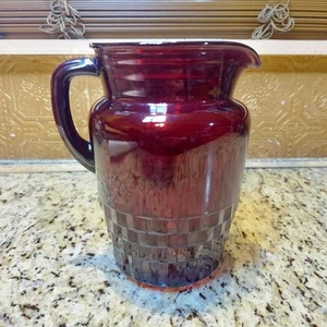 Anchor Hocking Royal Windsor Ruby Red Glass Pitcher Vintage - Picture 1 of 10