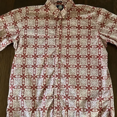 Reyn Spooner  Hawaiian Christmas Quilt Aloha Shirt Red Floral Geometric 3XL - Image 1 of 4