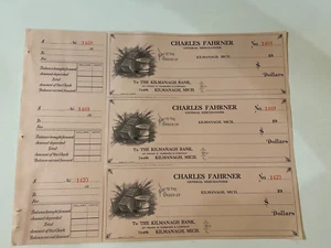1920's Bank Check-Charles Fahrner General Store- Kimanagh, Michigan Litho~ CS438 - Picture 1 of 7