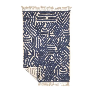 Moroccan Handmade Beniourain Rug 4'1x6 Berber Abstract Steel Blue Wool Carpet - Picture 1 of 12