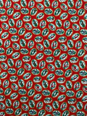 Cranston Print Works Red Holiday Cameo Country Scene Print Fabric Remnant - Image 1 of 4
