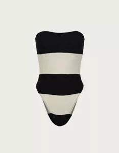 SAME Los Angeles One Piece Swimsuit Womens Color Suede Cream/Black Size Large - Picture 1 of 8