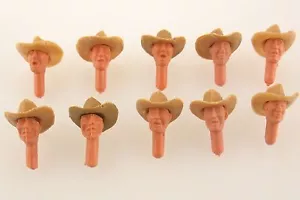 TIMPO TOYS - 10x Cowboy Köpfe mit Hut - HELLBRAUN - Head with Hat - Kopf - Picture 1 of 1