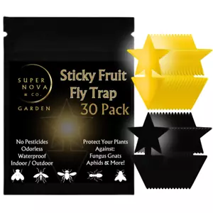 Sticky Fruit Fly Traps Star-Shaped 30pk Indoor Plants Outdoor Garden Double-Side - Picture 1 of 7