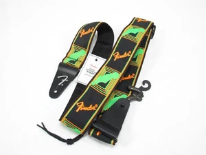 Correa de guitarra Fender neón con monograma verde y naranja 2 pulgadas - Imagen 1 de 3