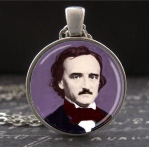 Halloween Halskette Edgar Allan Poe Vintage Portrait Gothic Art Anhänger Silber - Bild 1 von 3