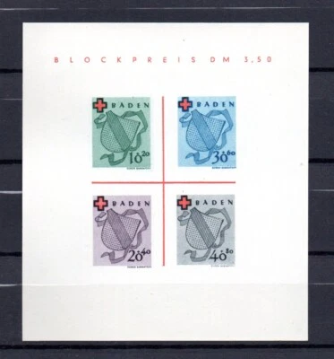 Baden (Germany) 1949 old sheet Rotes Kreuz stamps (Michel Block 2 I) nice MNH - Image 1 of 2