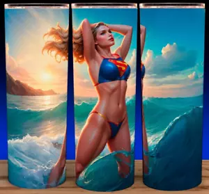 Supergirl Sexy Bikini at the Beach Comic Book Cup Mug Tumbler 20oz - Picture 1 of 3