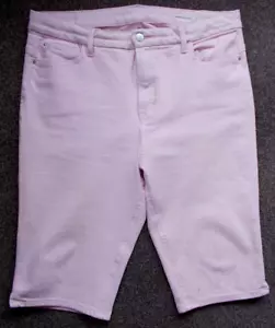 M & S, Ladies dusted pink Denim Shorts, long length, pockets, stretch, Size 18. - Picture 1 of 4
