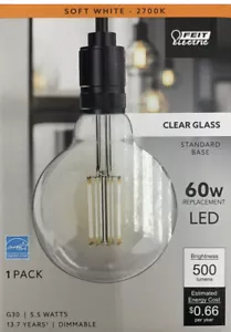 Feit Electric 60-Watt Clear Glass G30 LED w/Standard Medium Base - NEW - Picture 1 of 2