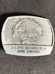 Hebilla de cinturón de club de caza norteamericano 1981 vintage - miembro de por vida Gene Rinck - Imagen 1 de 10