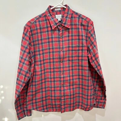 Camisa de franela de sarga cepillada J Crew para hombre L roja escocesa escocesa manga larga abotonada Foto 1 de 4