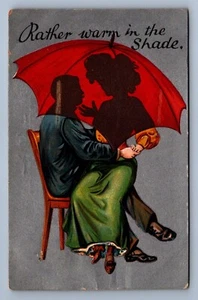 Postcard Vtg Romance Rather Warm In The Shade Man Woman Umbrella - Picture 1 of 2