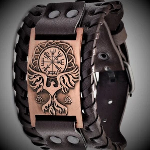 Biker Armband, PU Lederarmband, Adler Armband, Kompass Armband, Braunes Armband - Bild 1 von 3