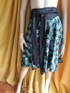 (KL51) Size 12 *RED HERRING* Chic black/turquoise silky flippy skirt - Picture 1 of 2