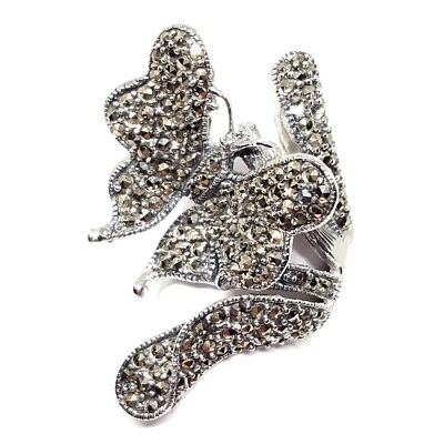 (SIZE 7,8,9)  HUGE BUTTERFLY FLOWER RING Marcasite Stones .925 STERLING SILVER - Image 1 of 4