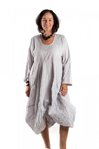 Champagne Horatio Kleid Lang Arm hellgrau streifen Ballonform Crash Gr. L - Bild 1 von 3