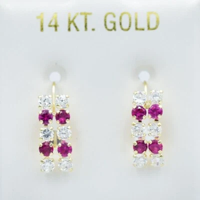 LAB CREATED RUBY & WHITE SAPPHIRE DANGLING EARRINGS 14K YELLOW GOLD - NWT - Image 1 of 4