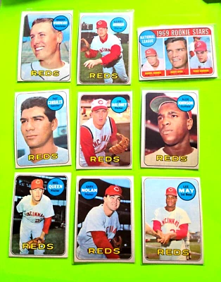 Lote de 9 tarjetas de béisbol 1969 Topps Cincinnati Reds vintage LEE MAY, JIM MALONEY Foto 1 de 4