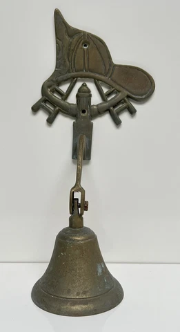 Vintage Brass Door Bell Ring - Firefighter Theme - Hat, Ladders, Fire Hydrant Cover