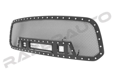 Inserção de recorte de grade de malha preta SS + luzes LED para caminhão Dodge RAM 1500 13-18 - Imagem 1 de 2