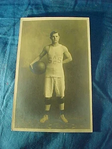 1909 BASKETBALL PLAYER in UNIFORM Silver Springs NY REAL PHOTO POSTCARD - Picture 1 of 3