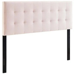 Pemberly Row Biscuit Tufted Full Performance Velvet Headboard in Pink - Picture 1 of 7