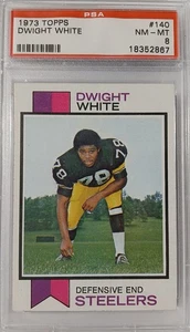 1973 Topps #140 Dwight White Rookie radiocontrol solo 47 superiores NFL Steelers casi nuevo-como nuevo PSA 8 - Imagen 1 de 2