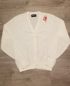 Neu mit Etikett Vintage 70er 80er Herren Jantzen weiß Strick Knopfleiste Cardigan Pullover Large USA - Bild 1 von 5