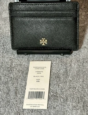 Nova Estojo de Cartão Tory Burch Robinson Slim Couro Estampado Preto - Imagem 1 de 4