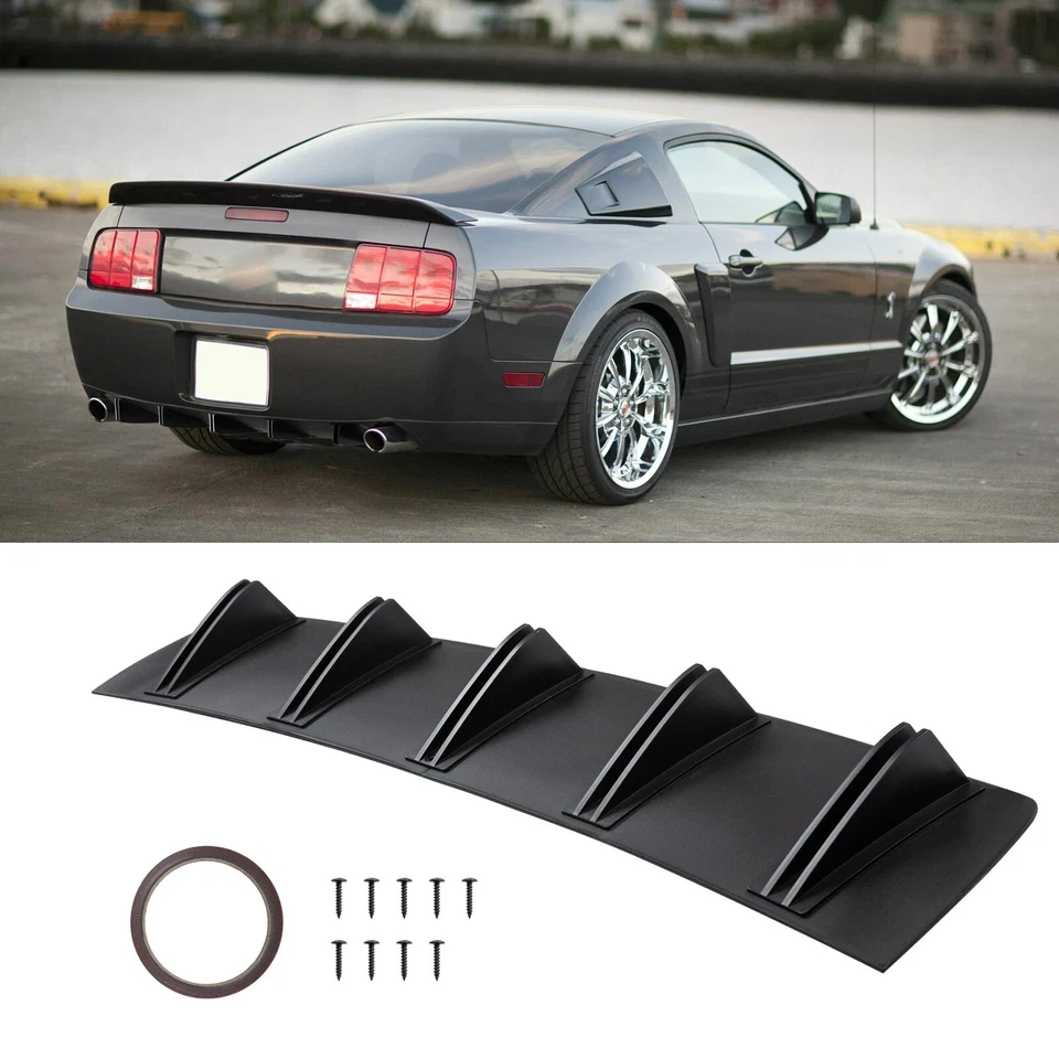 For Ford Mustang GT Rear Lip Bumper Diffuser 10 Fin Wing Spoiler Matte Black Foto 1 de 4