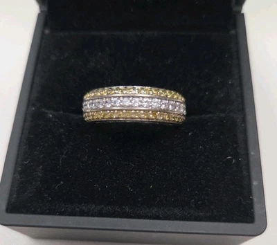 Anel Swarovski Eternity prata esterlina transparente/amarelo CZ 925 tamanho 6.5 - Imagem 1 de 4