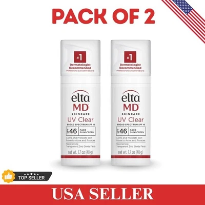 Paquete de 2 protectores solares faciales transparentes de amplio espectro Elta MD UV SPF46 1,7 oz EXP 2027 Foto 1 de 4
