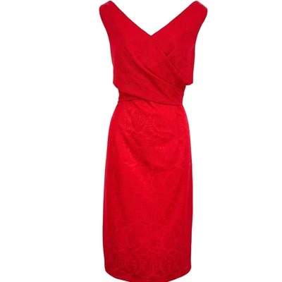 Vestido floral Maggy London para mujer rojo cuello en V hasta la rodilla cremallera expuesta talla 14 Foto 1 de 4