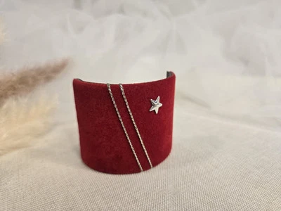 Vintage Hair Clip Red Velvet W/ Star & Stripe Accent Used 80s Fashion Barrette  - Image 1 of 4