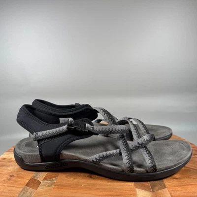 Sandalia Merrell District Muri Lattice para mujer 10 negro gris cojín espuma viscoelástica Foto 1 de 4