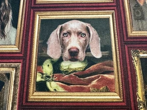 Cortinas de tela para decoración del hogar Royal Dogs retrato de animales marco dorado estampado 55" de ancho - Imagen 1 de 11