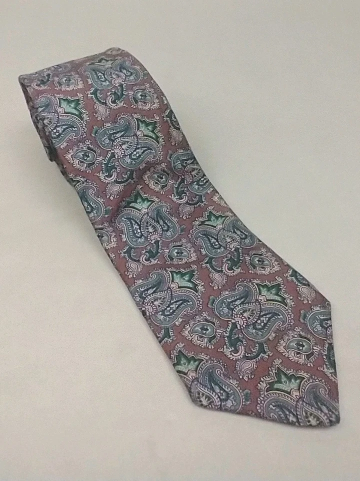 Corbata Geométrica Envoy Vintage Verde Granate Cachemira 100% Seda Hecha en EE. UU. 56x3 Foto 1 de 4