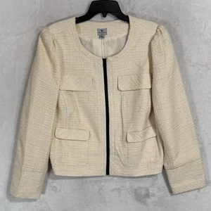 NUEVO Blazer Worthington Boucle Tweed Talla Grande 1X Cremallera Cuadrado Crema Dorado Negocios - Imagen 1 de 15