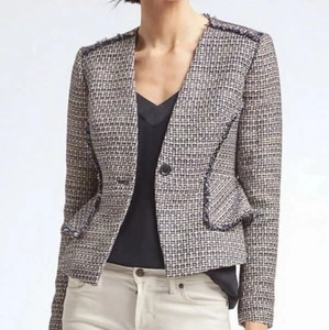 Giacca blazer tweed paillettes Banana Republic nuova con etichette taglia:8 frange peplum ritagliate $288 - Foto 1 di 17