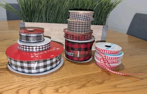 11 Plaid Ribbon Black Red Navy White Mix Of New & Vintage - Picture 1 of 6