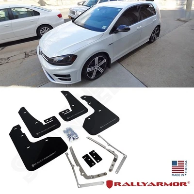 Rally Armor Black Mud Flaps with Silver Logo for 2015-2017 Volkswagen MK7 Golf R - Image 1 of 4